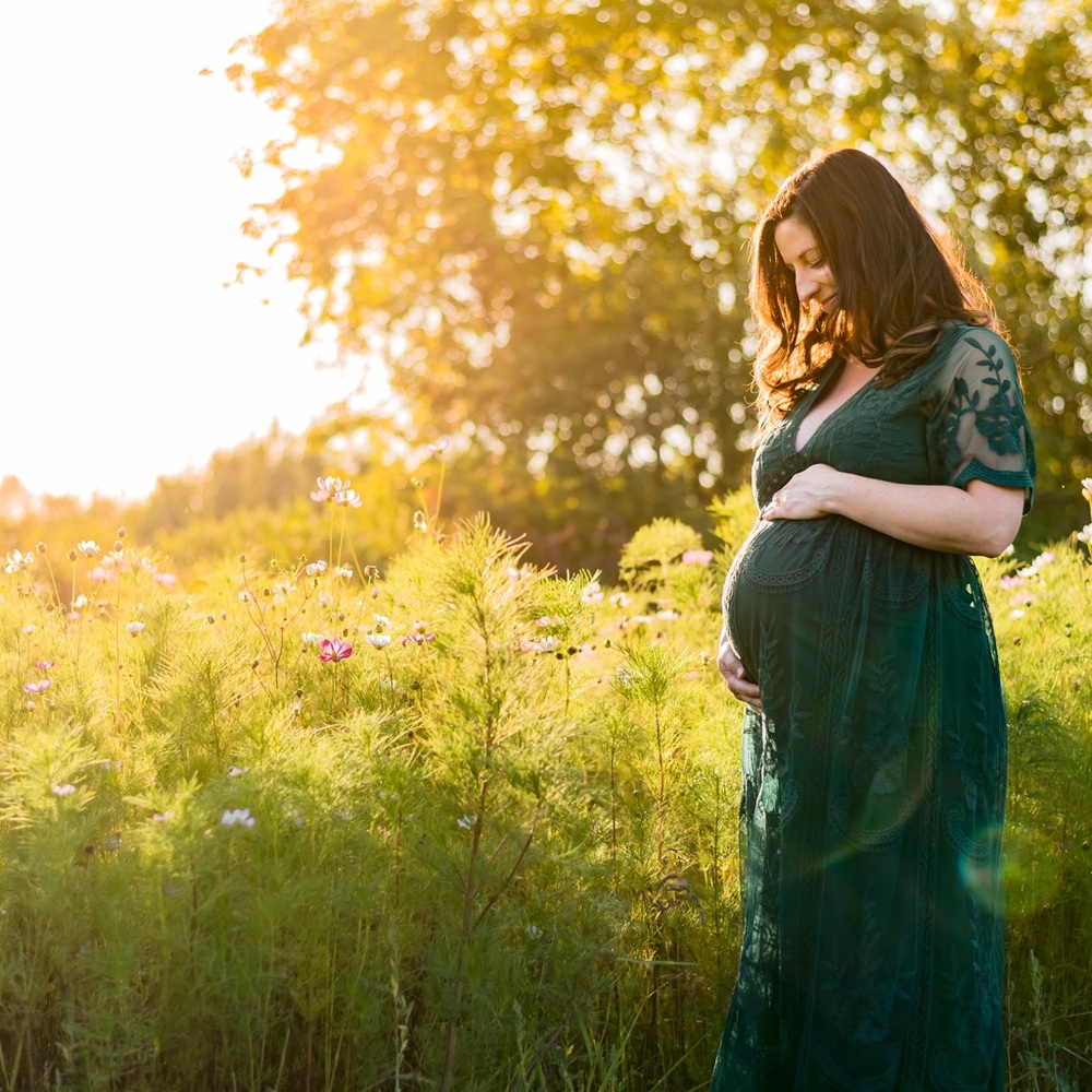 Pink blush lace overlay maternity dress in green Size large